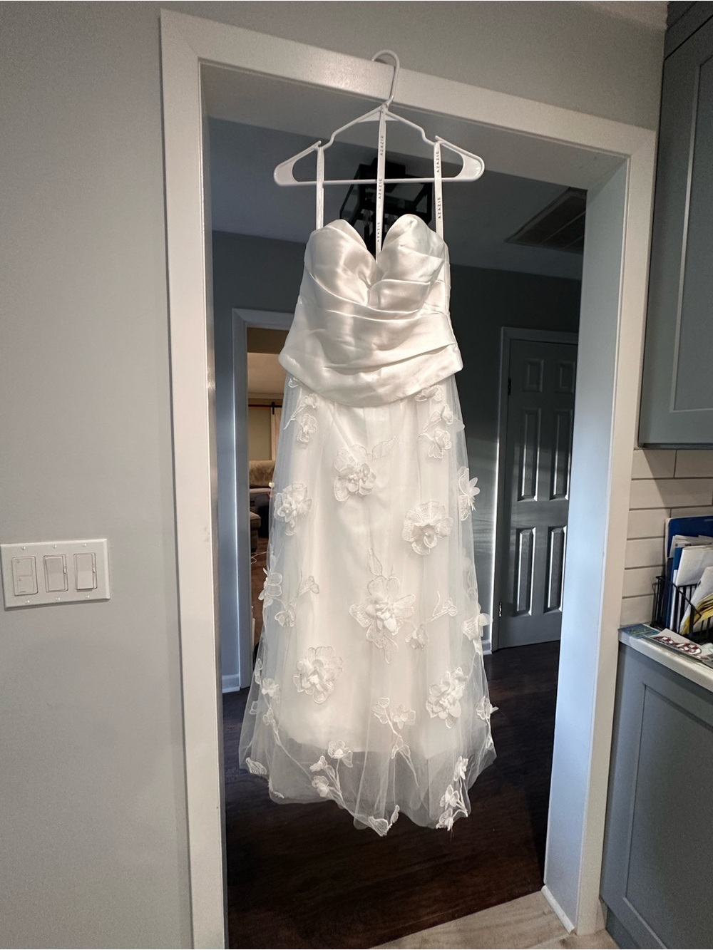 White Strapless Floral Appliqué Azazie Bridal Dress